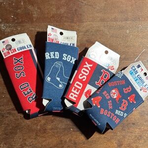 Red Sox Can Cooler Set - Red and Blue 2 sided. 2 slim can 2 regular